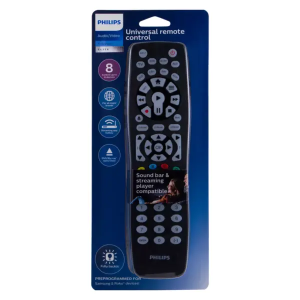 Philips 8 Device Elite Plus Backlit Universal Remote Control - Brushed Black