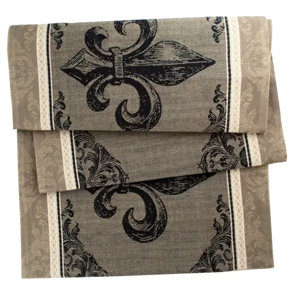 Black Fleur De Lis Stripe Jacquard Table Runner - Design Imports