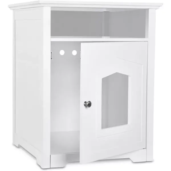 Arf Pets Designer Enclosed Cat Litter Box Furniture House with Table, Cat Washroom Hidden House Enclosure, White