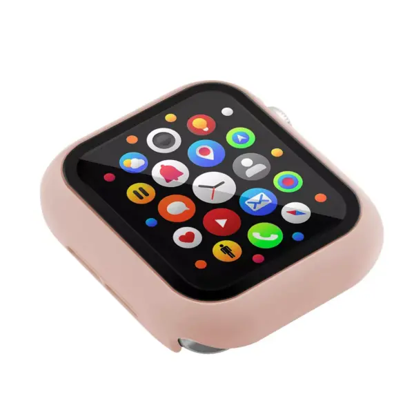 Insten Case Compatible with Apple Watch 44mm Series SE 6 5 4, Matte Hard Cover, Built in Tempered Glass Screen Protector, Full Protection, Pink