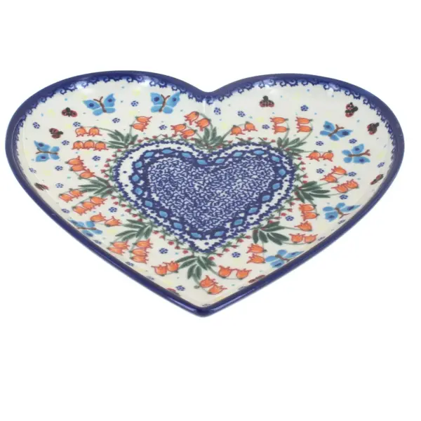 Blue Rose Polish Pottery Joy of Spring Large Heart Plate