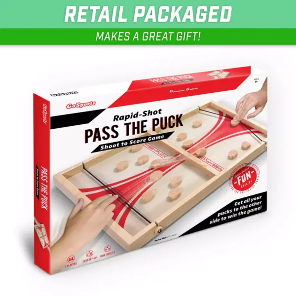 GoSports Pass The Puck Rapid-Shot Premium Wooden Indoors Tabletop Board Game Set, Natural Finish