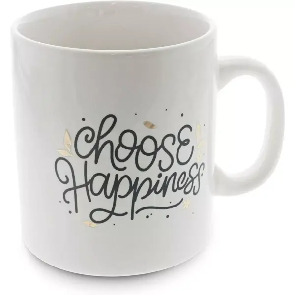 Okuna Outpost White Large Ceramic Coffee Mug Tea Cup, Choose Happiness (16 oz, 3.7 x 4.1 In)