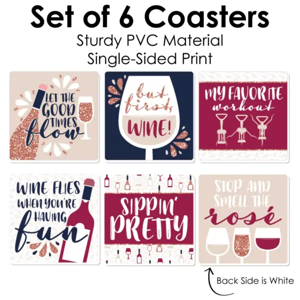 Big Dot of Happiness But First, Wine - Funny Wine Tasting Party Decorations - Drink Coasters - Set of 6