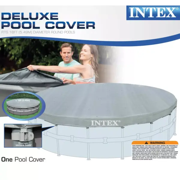 Intex 28041E UV Resistant Deluxe Debris Pool Cover for 18-Foot Intex Ultra Frame Round Above Ground  Swimming Pools with Drain Holes