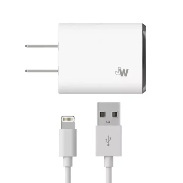 Just Wireless 2.4A/12W 1-Port USB-A Home Charger with 10ft TPU Lightning to USB-A Cable - White