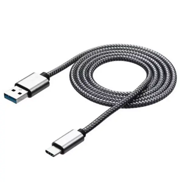 MYBAT USB Type-C Braided Leather Data Cable with Aluminum Alloy Connector Encapsulation, 3.3FT, Black