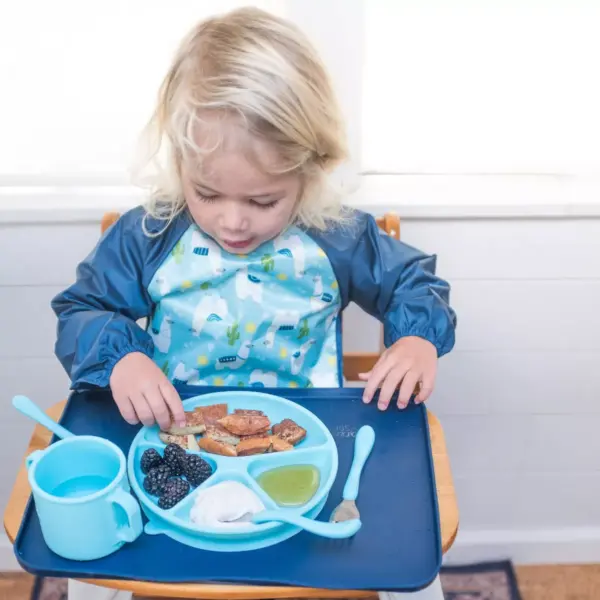 green sprouts Snap & Go Easy-wear Long Sleeve Bib Llamas 12-24m - Aqua