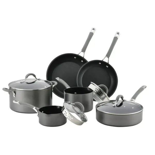 Circulon Elementum 10pc Hard Anodized Nonstick Cookware Set Oyster Gray