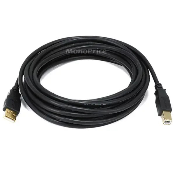 Monoprice USB 2.0 Cable - 15 Feet - Black | USB Type-A Male to USB Type-B Male, 28/24AWG with Ferrite Core, Gold Plated