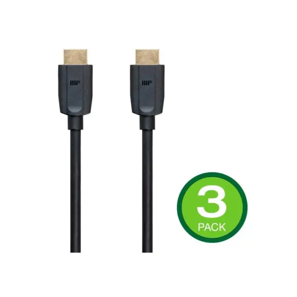 Monoprice Ultra 8K High Speed HDMI Cable - 6 Feet - Black (3 Pack) 48Gbps, 8K@60Hz, Dynamic HDR, eARC, UHDTV, AMD FreeSync - DynamicView