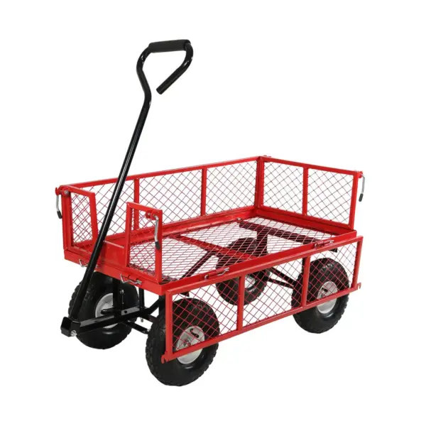 Sunnydaze Outdoor Lawn and Garden Heavy-Duty Durable Steel Mesh Utility Wagon Cart with Removable Sides - Red