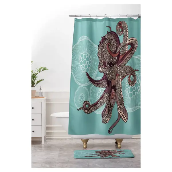 Valentina Ramos Octopus Bloom Cushion Bath Mat Blue - Deny Designs