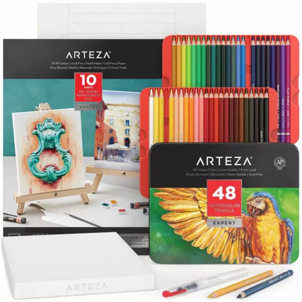 Arteza Watercolor Drawing Art Set, Watercolor Pencils and Foldable Canvas Paper (ARTZ-3567)