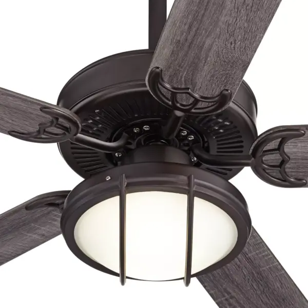 52" Casa Vieja Industrial Rustic Outdoor Ceiling Fan with Light LED Oil Rubbed Bronze Seasoned Wood Blades Damp Rated Patio Porch