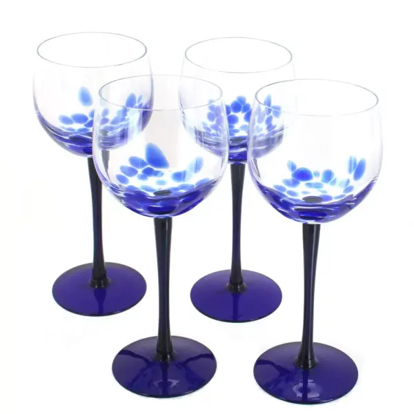 Blue Rose Polish Pottery Cobalt Confetti Large Wine Glass Set