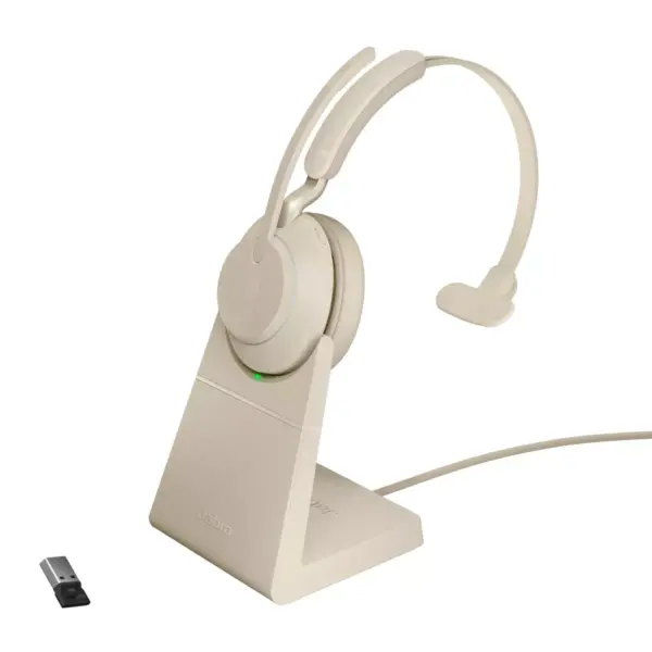 Jabra Evolve2 65 USB-A UC Mono with Charging Stand - Beige Wireless Headset / Music Headphones