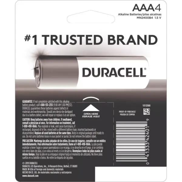 Duracell Coppertop AAA Batteries - 4 Pack Alkaline Battery