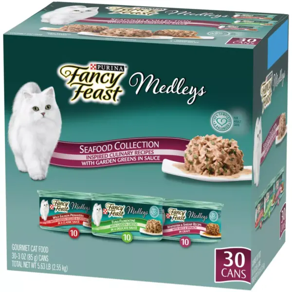 Fancy Feast Medleys Seafood Collection with Garden Greens in Sauce Gourmet Wet Cat Food - 3oz/30ct Variety Pack