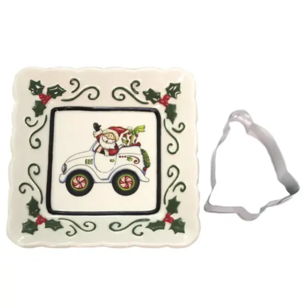 Tabletop 5.5" Santa In Auto Square Dish Ivy Candy Nut Cookie Cutter Cosmos Gifts Corp.  -  Serving Platters