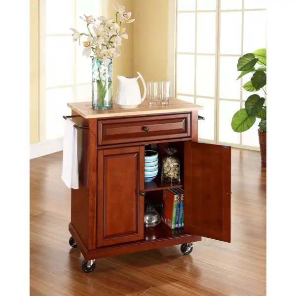 Crosley Wood Top Portable Kitchen Cart - Cherry