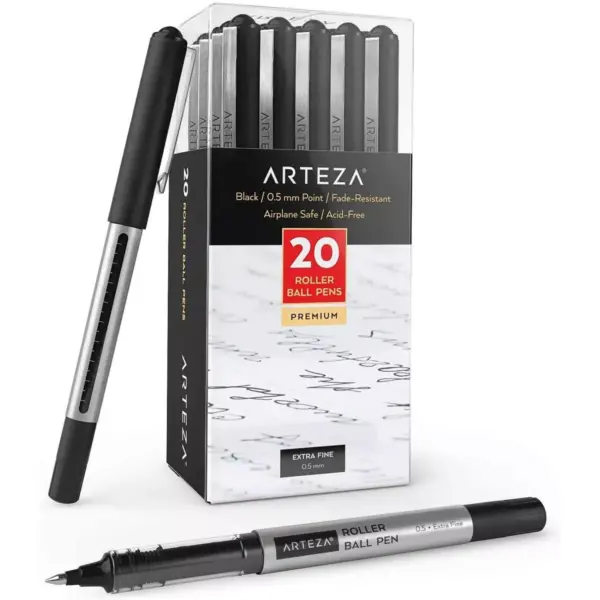 Arteza Roller Ball Pens, Black, Extra Fine 0.5 mm - 20 Pack (ARTZ-9216)