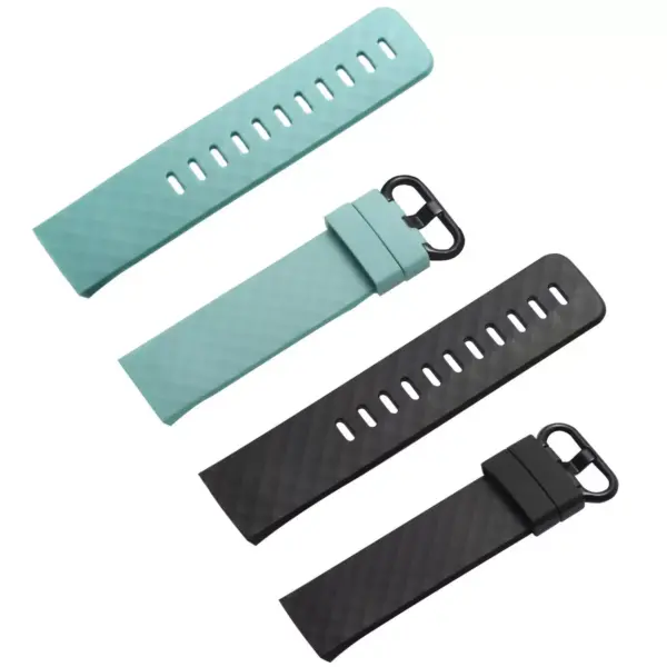 Insten 2-Pack Soft TPU Rubber Replacement Band For Fitbit Charge 4 & Charge 3, Black+Light Blue