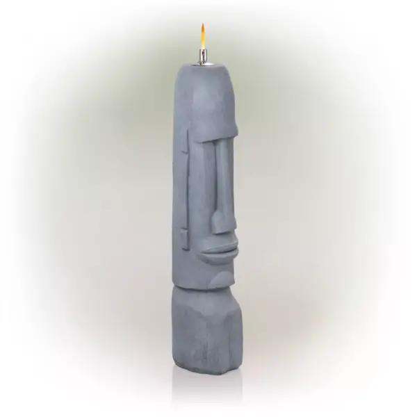 Alpine 42" Cement Moai Head Oil Outdoor Torch Lamp Gray