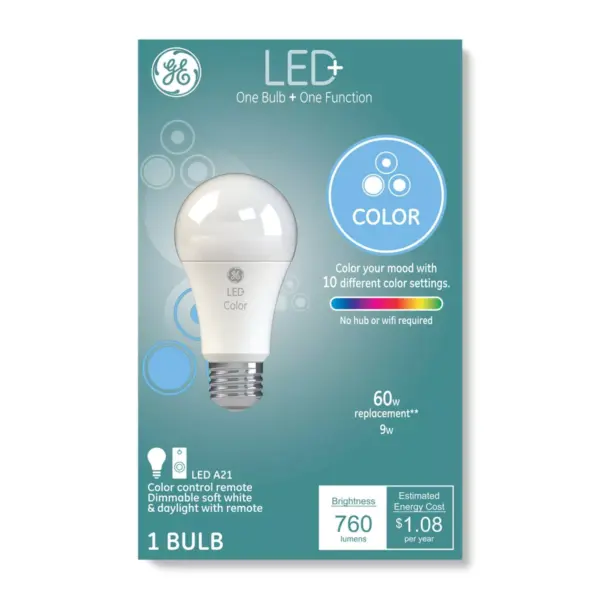 General Electric 60W A19 With Remote Color Changing LED Light Bulb Clear