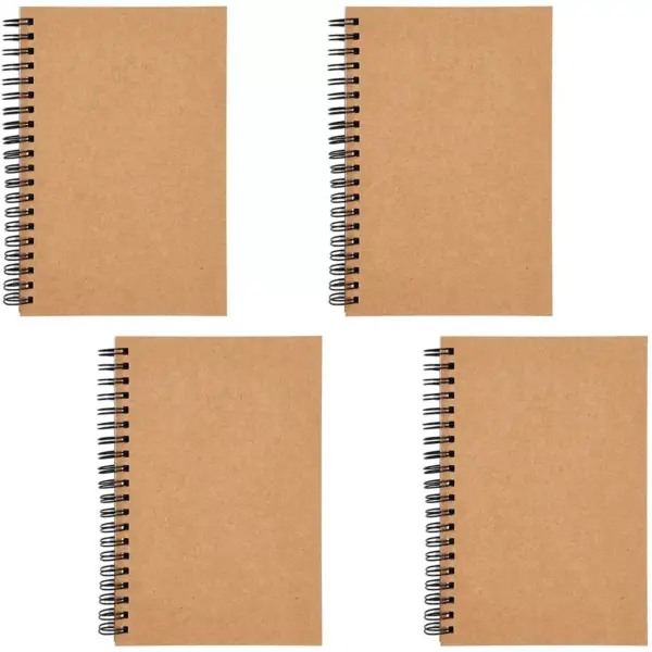 4-Pack Grid Graph Spiral Notebooks with Kraft Cover, Portable A7 Size for Traveler & Students, 5x7