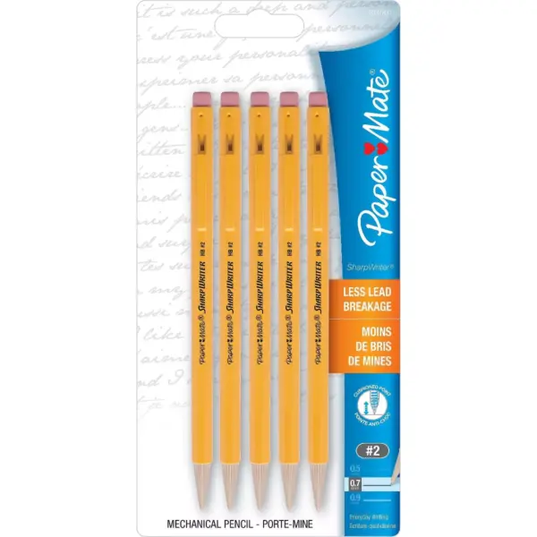 Paper Mate Sharpwriter Mechanical Pencils 0.7mm Yellow Barrel 5/pk (30376)