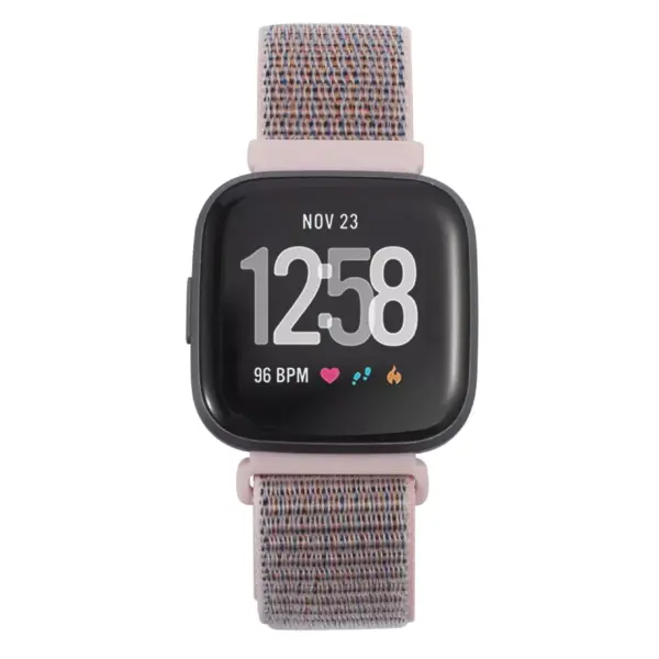 Insten Soft Woven Nylon Band for Fitbit Versa 2 / 1 / Lite / SE, Replacement Strap, Pink Sand