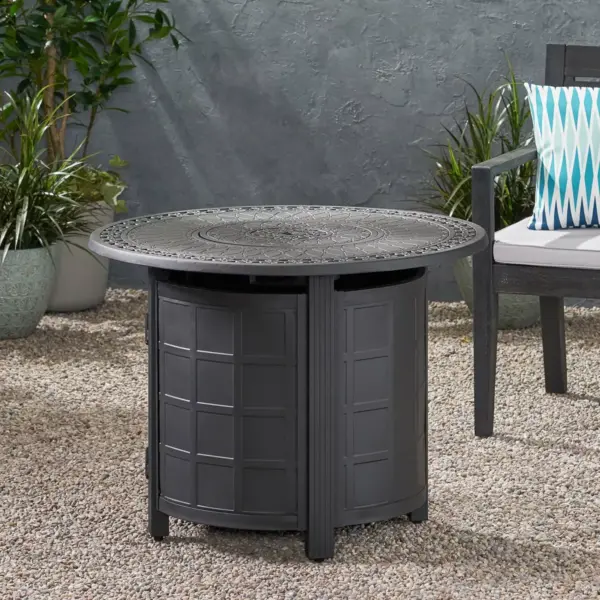 Boulder Outdoor Round Aluminum Fire Pit - Matte Black - Christopher Knight Home