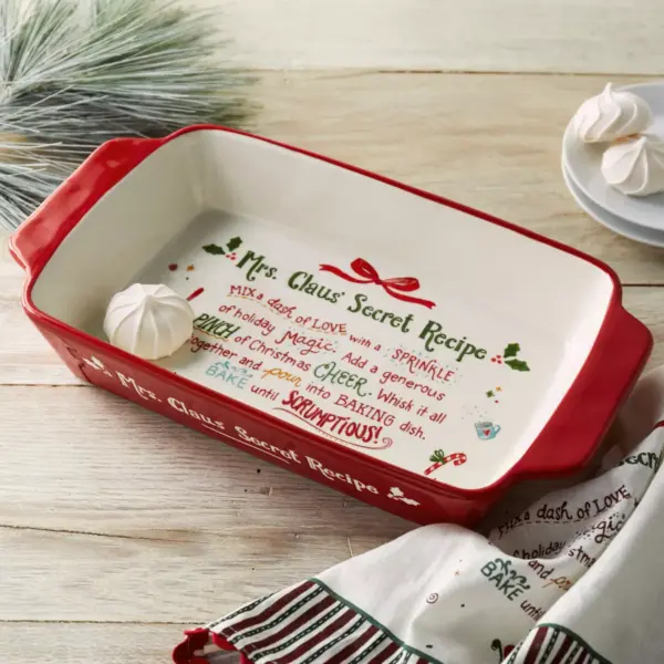 DEMDACO Santa and Mrs. Claus' Secret Recipe Baking Dishes - Set of 2 Red