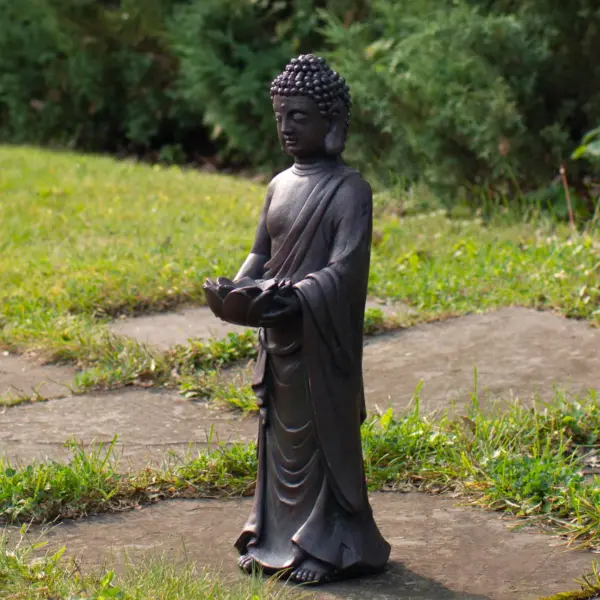 Northlight 19.5" Gray Standing Buddha with Lotus Outdoor Garden Statue