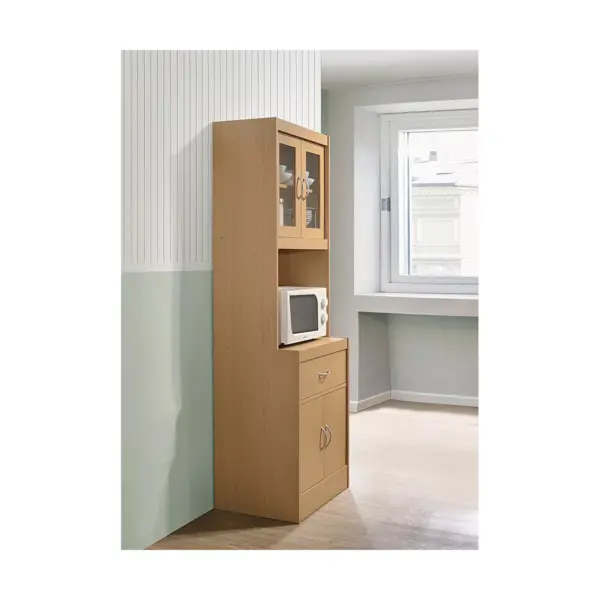 Hodedah Freestanding Kitchen Storage Cabinet w/ Open Space for Microwave, Beech