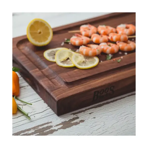 John Boos Reversible 18 Inch Wide 1.5 Inch Thick BBQ Barbecue Carving Cutting Board with Deep Juice Groove, 12 x 18 x 1.5 Inches, Walnut