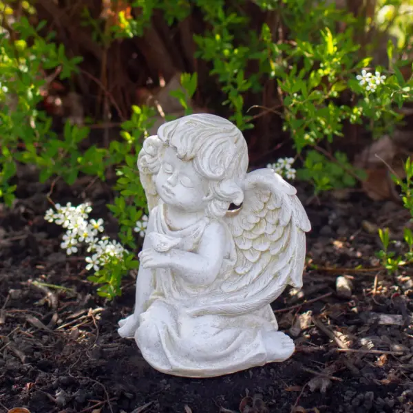 Northlight 6" Ivory Sitting Cherub Angel Girl with Bird Outdoor Patio Garden Statue