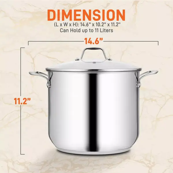 NutriChef Commercial Grade Heavy Duty 12 Quart Stainless Steel Stock Pot with Riveted Ergonomic Handles and Clear Tempered Glass Lid