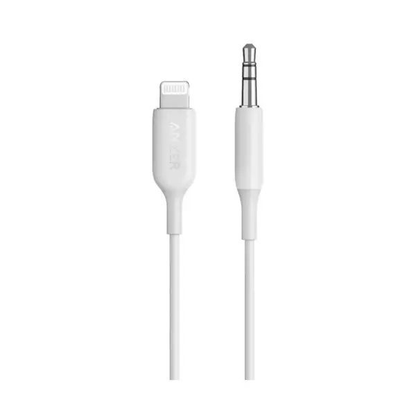 Anker 3' PowerLine Lightning to 3.5mm Audio Aux Adapter - White