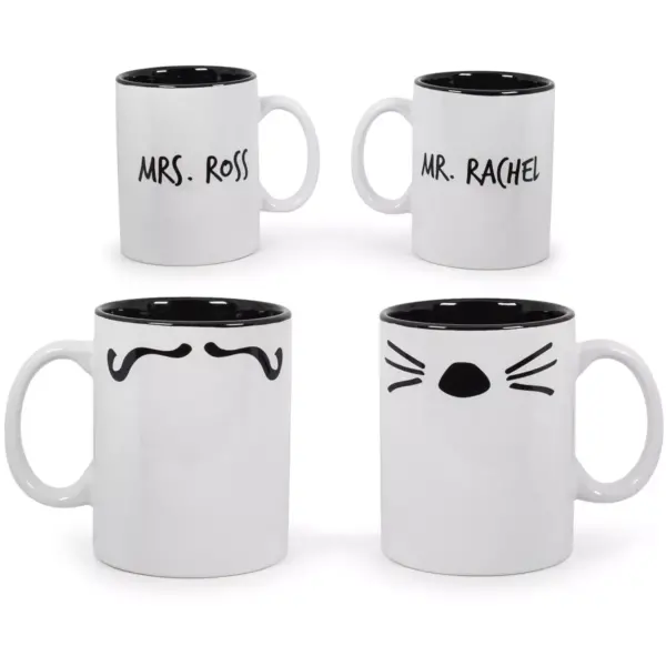 Robe Factory LLC Friends Mr. Rachel Whiskers and Mrs. Ross Moustache Double-Sided Mugs | Set of 2