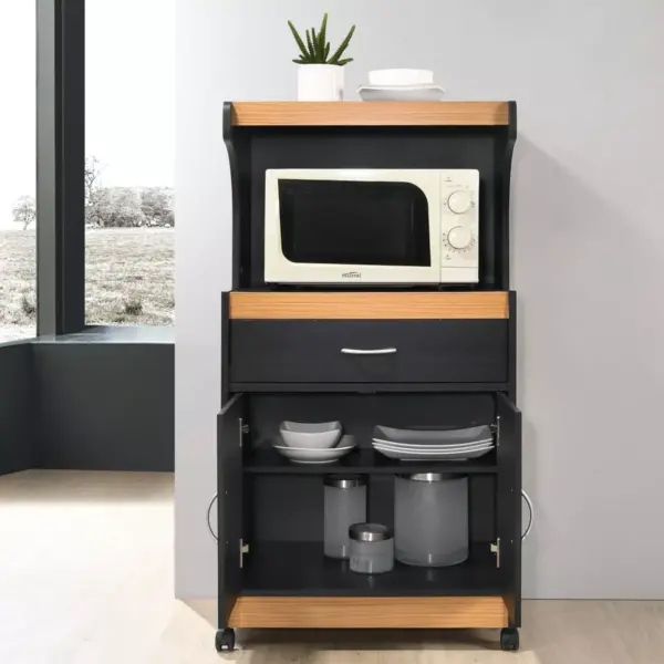 Microwave Kitchen Cart Black/Pale Cream - Hodedah