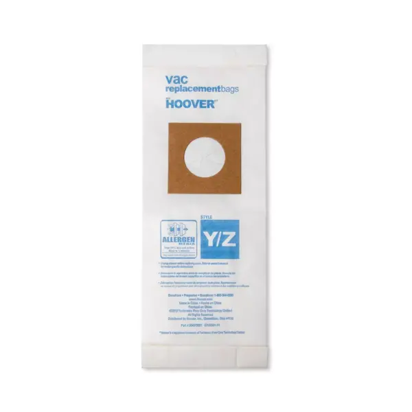 Vac Hoover Type Y/Z Allergen Vacuum Cleaner Replacement Bags Pack of 3