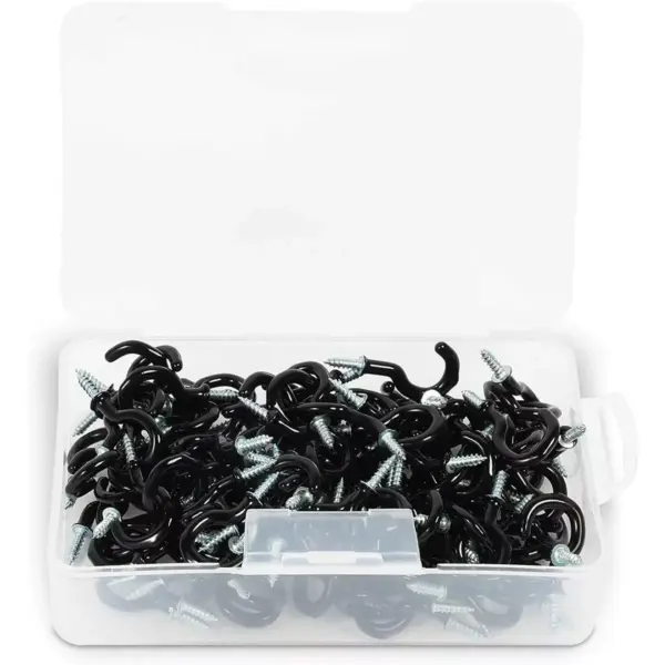 Okuna Outpost 100 Pack Vinyl Coated Screw Eye Hooks, Cup Hook, Black, 1.5"