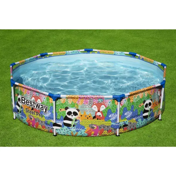 Bestway Steel Pro Easy Setup Panda Rainbow Jungle Print 9 Foot DuraPlus Reinforced Puncture Resistant PVC Liner Round Above Ground Pool