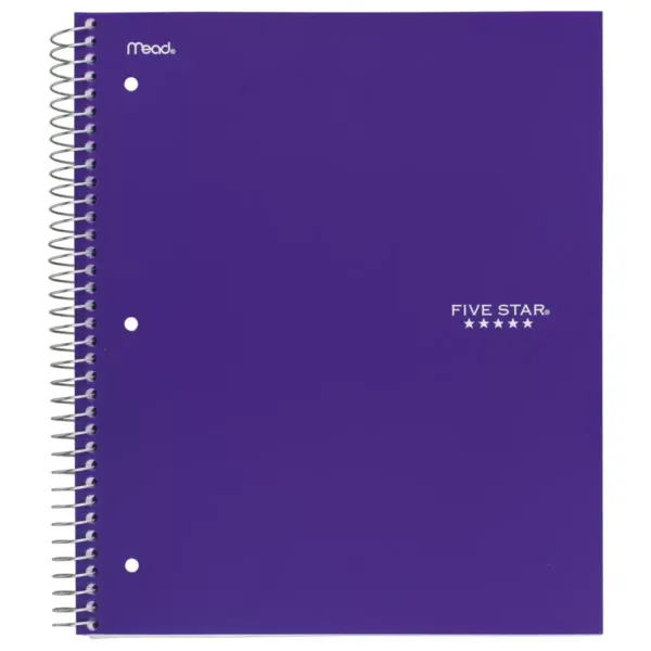 Five Star 3 Subject College Ruled Spiral Notebook (Color Will Vary)