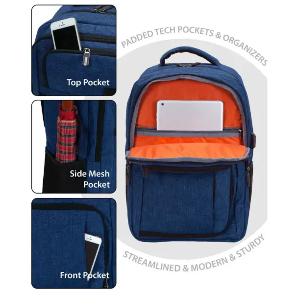 Rockland 18.5'' Slim Pro USB Laptop Backpack - Blue