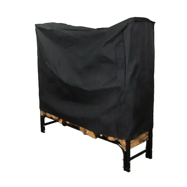 Sunnydaze Outdoor Weather-Resistant Heavy-Duty Polyester with PVC Backing Firewood Log Rack Cover - 4' - Black