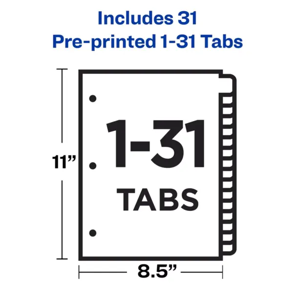 Avery Red Lthr Tab Dividers Printed 1-31 8-1/2"x11" 31 Tabs Buff 11327