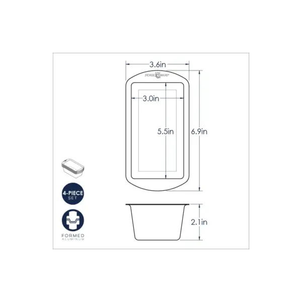 Nordic Ware Natural Aluminum Commercial Mini Loaf Pans, Four 2-Cup Pans